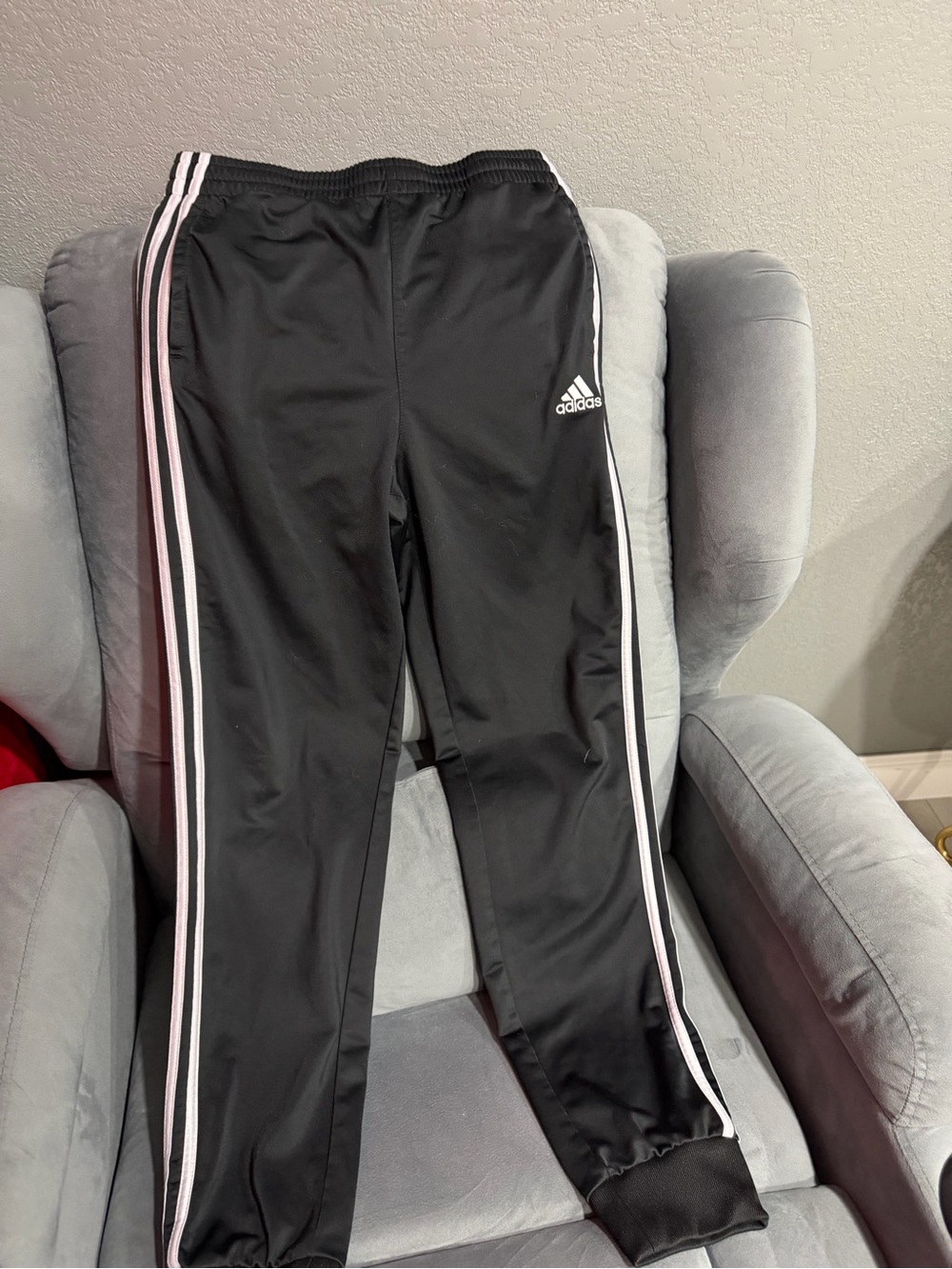 adidas Black Sweatpants with Light Pink Side Stripes